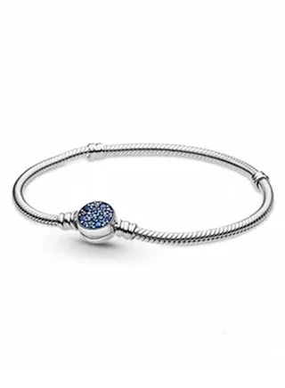 Pandora Moments cubic zirconia sparkling blue buckle chain snake bone chain bracelet 599288C01-18 