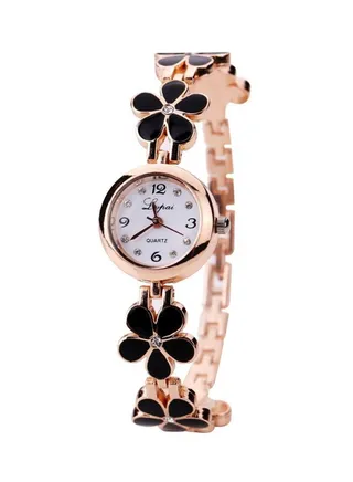 Women's Rhinestone Studded Quartz Analog Watch XR694-B - 22 mm - Black/Gold/White 
