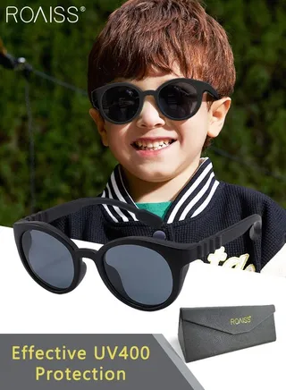 Round Polarized Sunglasses for Kids, UV400 Protection Cute Beach Holiday Sun Glasses with Lightweight Flexible TPEE Frame for Boys Girls and Children Age 3-12, Black 