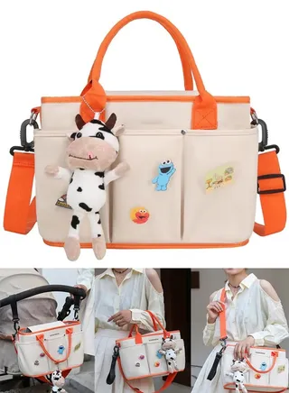 Stroller Organizer Stroller Accessories Bag Multifunctional Large Space Diaper Storage Secure Straps Detachable Bag, Pockets for Phone Keys Toys Portable Travel Mummy Bag Handbag (Pink) 