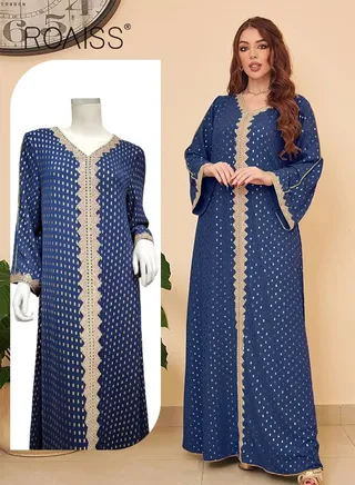 Women Luxury V-neck Polka Dots Robe Maxi Dresses Exclusive Styles Modern Stylish Abaya Middle East Arabic Banquet Wedding Party Dress Women's Festival Clothing 