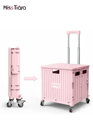 Camping Foldable Box 65L Foldable Utility Rolling Shopping Cart with Telescoping Handle and 360 Degree Universal Wheels for Outdoor Camping and Hiking Tourist Shopping 