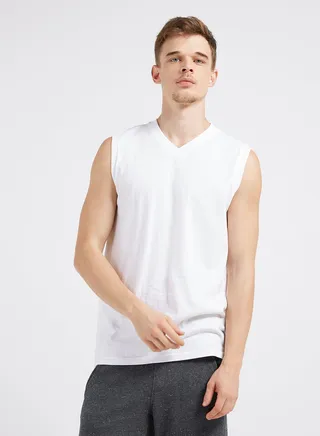 Sleeveless V-Neck T-Shirt White 