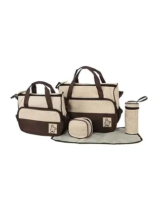 5-Piece Tote Dotted Handbag Set -Black/Beige 