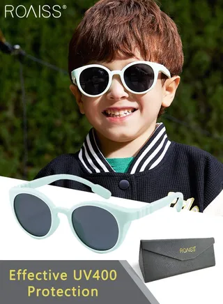 Round Polarized Sunglasses for Kids, UV400 Protection Cute Beach Holiday Sun Glasses with Lightweight Flexible TPEE Frame for Boys Girls and Children Age 3-12, Light Green 