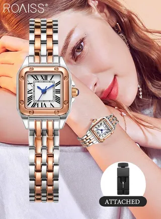 Women's Alloy Strap Quartz Watch Analog Display Small Square Roman Numerals Dial Waterproof Fashion Wristwatch as Gift for Ladies 