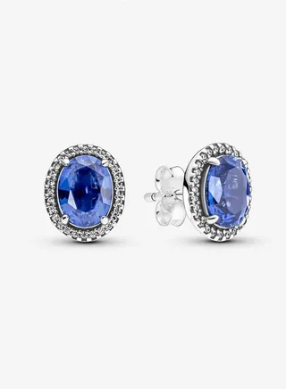 Pandora Timeless Women's Classic Cubic Zirconia 925 Silver Personalized Style Blue Gemstone Shining Halo Earrings 290040C01 