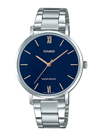 Women's Stainless Steel Round Shape Analog Watch LTP-VT01D-2BUDF - 34 mm - Silver 