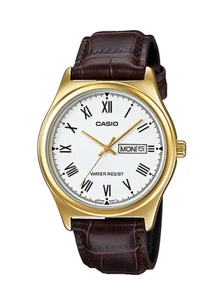 Men's Leather Analog Watch MTP-V006GL-7B - 38 mm - Brown 
