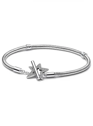 Pandora Moments Women's Cubic Zirconia Asymmetric Star T-Rod Snake Chain Women's Bracelet 592357C01 