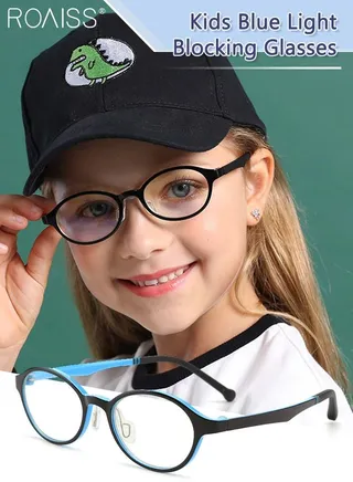 Kids Blue Light Blocking Glasses, Anti Eyestrain Computer Glasses, Gaming Eyewear UV400 Protection with Light Weight TPEE Frame for Boys Girls and Children Age 3-12, Black Blue 