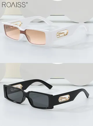 2PCS Rectangular Sunglasses for Men Women, UV400 Protection Sun Glasses, Fashion Decorative Eyewear with Cheetah Decoration for Outdoor Party Street Photography, Black and White 