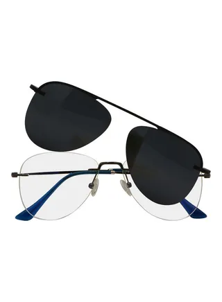 Aviator Rimless Anti-Blue Light Glasses With Clip On Sunglasses 