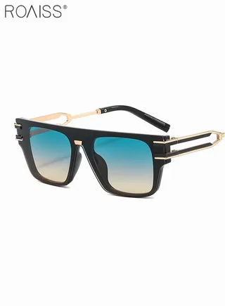 Men's Modern Square Sunglasses UV400 Protection Sun Glasses with Metal Frame Fashion Anti-Glare Sun Shades for Men Driving Fishing Traveling Gradient Green Lens 