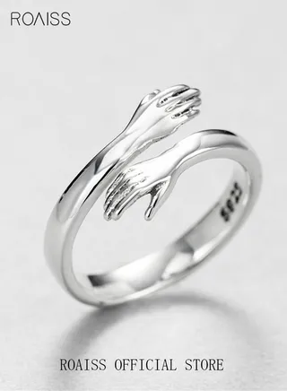 Finger Ring Hug Shape Adjustable Size for Women Silver 