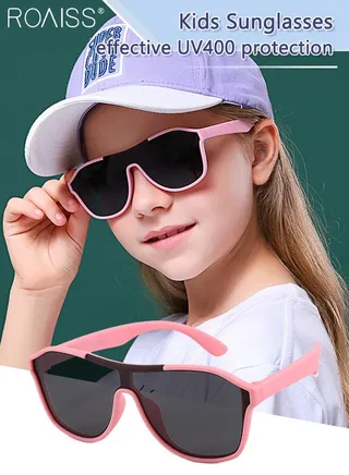 Aviator Polarized Sunglasses for Kids, UV400 Protection Cute Beach Holiday Sun Glasses with Lightweight Flexible TPEE Frame for Boys Girls and Children Age 3-12, Pink 
