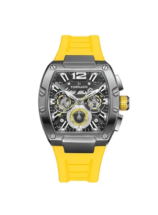 TORNADO XENITH Men's Multi Function Part Skeletonized, Multi Layered Black & Electric Yellow Dial  Watch - T23105-XSYB 