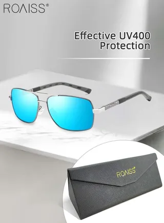 Men's Polarized Rectangular Sunglasses, UV400 Protection Sun Glasses with Metal Frame, Fashion Anti-Glare Sunglasses for Men Driving, Fishing, Traveling, Gun Color Silver, 65mm 