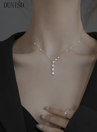 Star Y Necklace 925 Sterling Silver Star Choker Necklace Silver Crystal Star Drop Choker Chain Pendant Necklace Simple Necklace Chain Jewelry  for Women Teen Girls 