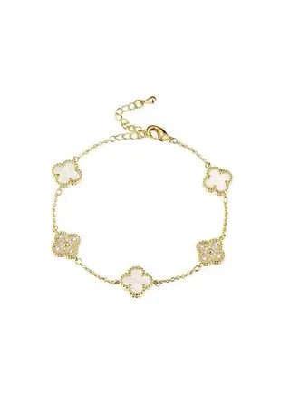 Women's 18k Gold White Petal Bracelet, Van Cleef Collection, Four Leaf Clover 