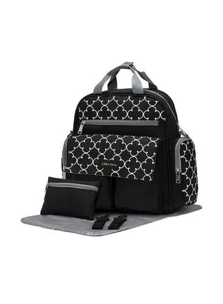 Convertible Diaper Bag With Zipper Pouch, Stroller Hooks And Changing Mat - Black 