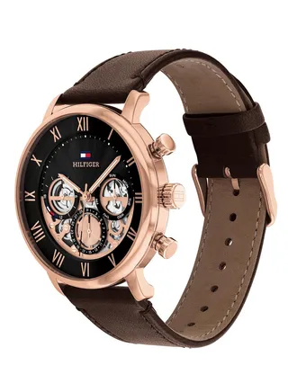 Men's Analog Round Shape Leather Wrist Watch 1710566 - 44 Mm 