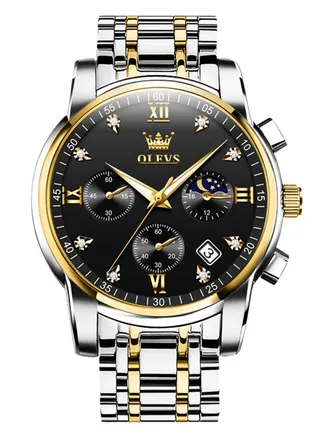 Watches For Men Stainless Steel Quartz Chronograph Water Resistant Watch 2858 41mm 