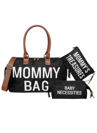 Diaper Bag Tote with 2 Organizers, Large Mommy Bag for Hospital and Travel Diaper Bag for Baby Care (Black) 