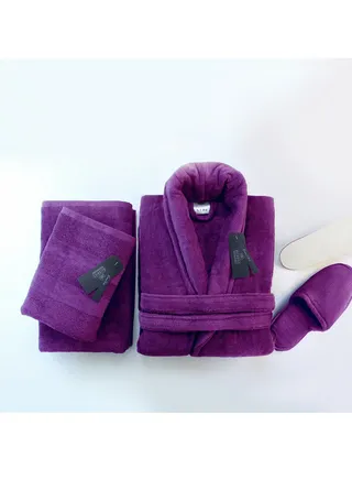 Bathrobe - 100% Soft cotton - Purple - 4 Pieces set 