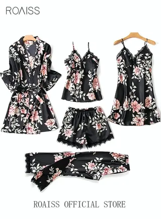 5-Pack Women's Sleepwear Sets Sling Lace Nightdress Sweet Pajama Home Wearing Clothes Loungewear Suits Floral Printing Ladies Nightwear Lingerie Robe Underwear Shorts Summer Spring Multicolor 