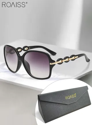 Women's Square Sunglasses, UV400 Protection Sun Glasses with Stylish Temples, Oversize Fashion Anti-glare Sun Shades for Women with Glasses Case, 62mm 