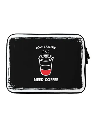 Low Battery Need Coffee Printed Sleeve For Apple MacBook 15 inch Black/White/Red 