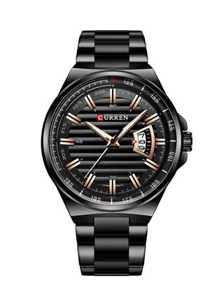 Men's Waterproof Stainless Steel BAnd With CalAnder Quartz Watch 8375 - 45 mm - Black 