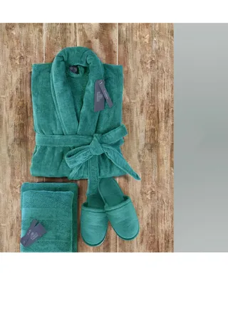 Bathrobe - 100% Soft cotton - Teal - 4 Pieces set 