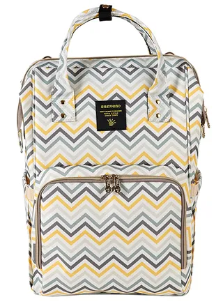 Zipper Baby Diaper Bag, With Usb Port And Waterproof Pocket - Yellow Wave 