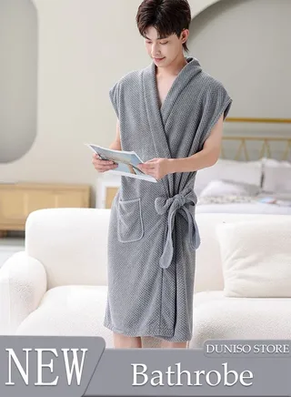 Men's Bath Robe, Wearable Bath Towel with Side Pocket Wrap Shower Wrap Towel Dress Bathrobe Waffle Spa Towel Robes with Adjustable Closure Quick Dry Lightweight Cover Up 