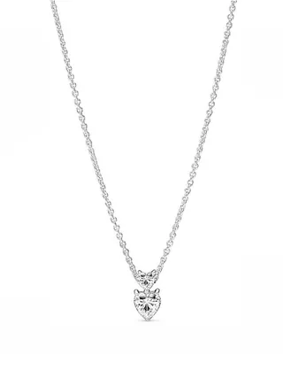 PANDORA Timeless Women's Jewelry Cubic Zirconia Sparkling Double Heart Pendant with Collar Chain Necklace 391229C01-45 