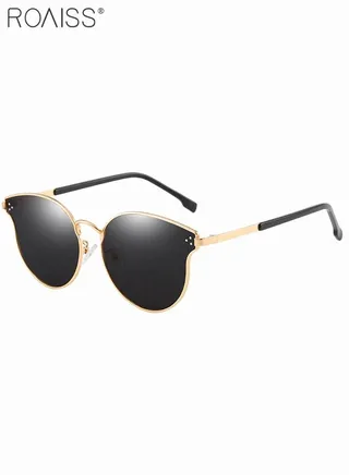 Women's Round Polarized Sunglasses UV400 Protection Sun Glasses with Gold Metal Frame Fashion Anti-glare Sun Shades for Women with Glasses Case 62mm 