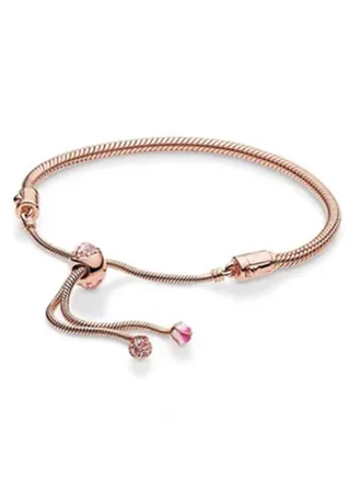 Pandora Moments Pink Peach Blossom Snake Chain Bracelet for Women 