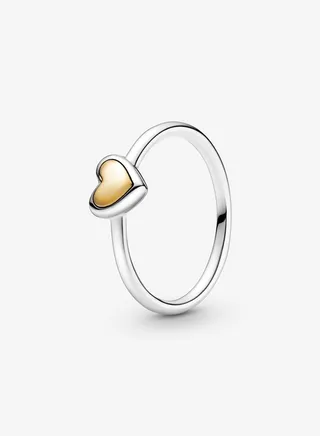 Pandora Moments Women's 925 Silver and 14K Gold Heart Decorative Ring 199396C00 