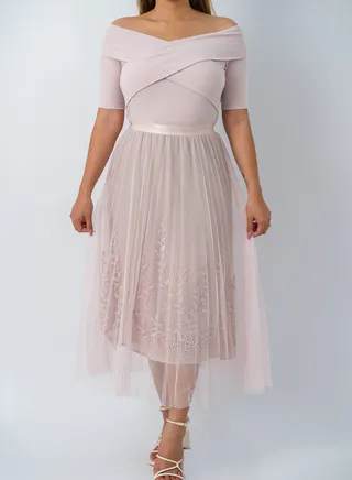 Women’s Knitted Cross Wrap Long Dresses in Pink 