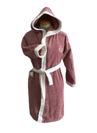 Kids Hooded Bath Robe For 4 Years Pink/White XS 