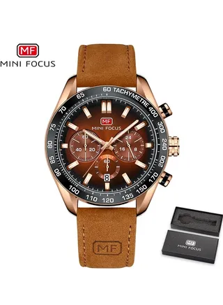Men's Casual Quartz Multifunction Luminous Water Resistant Watch Genuine Leather Strap 