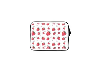 Dripping Strawberries Premium Designer Sleeve With Strap For 15-Inch Laptop Red/White/Green 