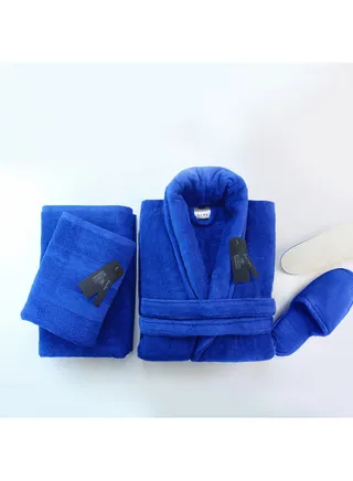Bathrobe - 100% Soft cotton - Blue - 4 Pieces set 