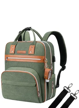 2In1 Diaper Bag With Sanitizer Bottle Keychain And Stroller Hooks - Green 