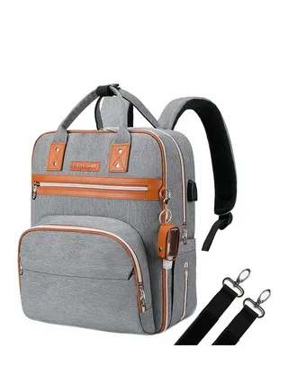 2In1 Diaper Bag With Sanitizer Bottle Keychain And Stroller Hooks - Grey 