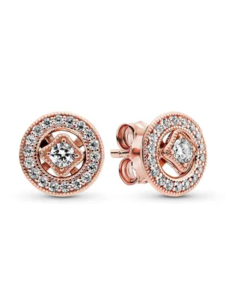 PANDORA Vintage round exquisite women's earrings 14k rose gold and cubic zirconia 