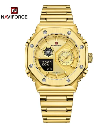 Men's Analog+Digital Round Shape Stainless Steel Wrist Watch NF9216S G/G - 45 Mm 
