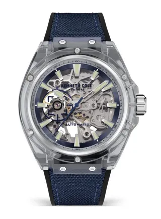 Kenneth Cole Men Automatic Blue Leather Strap Watch KCWGR2136403 